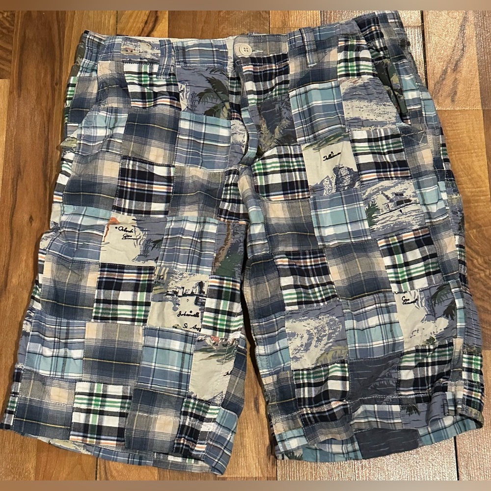 Old Navy Men's Patchwork Plaid Shorts - Blue and Tan